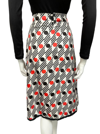 VTG 60S 70S GEOMETRIC WHITE BLACK RED STRIPE DOT MIDI SKIRT 8 10 S