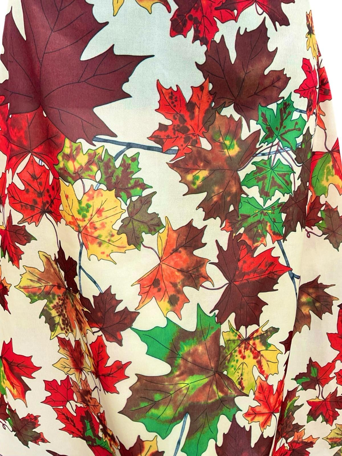 VTG 60S 70S BEIGE RED GREEN YELLOW MAPLE AUTUMNAL A LINE MIDI SKIRT 8 10