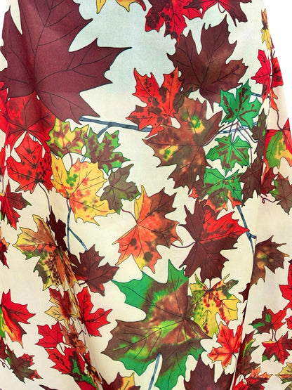 VTG 60S 70S BEIGE RED GREEN YELLOW MAPLE AUTUMNAL A LINE MIDI SKIRT 8 10