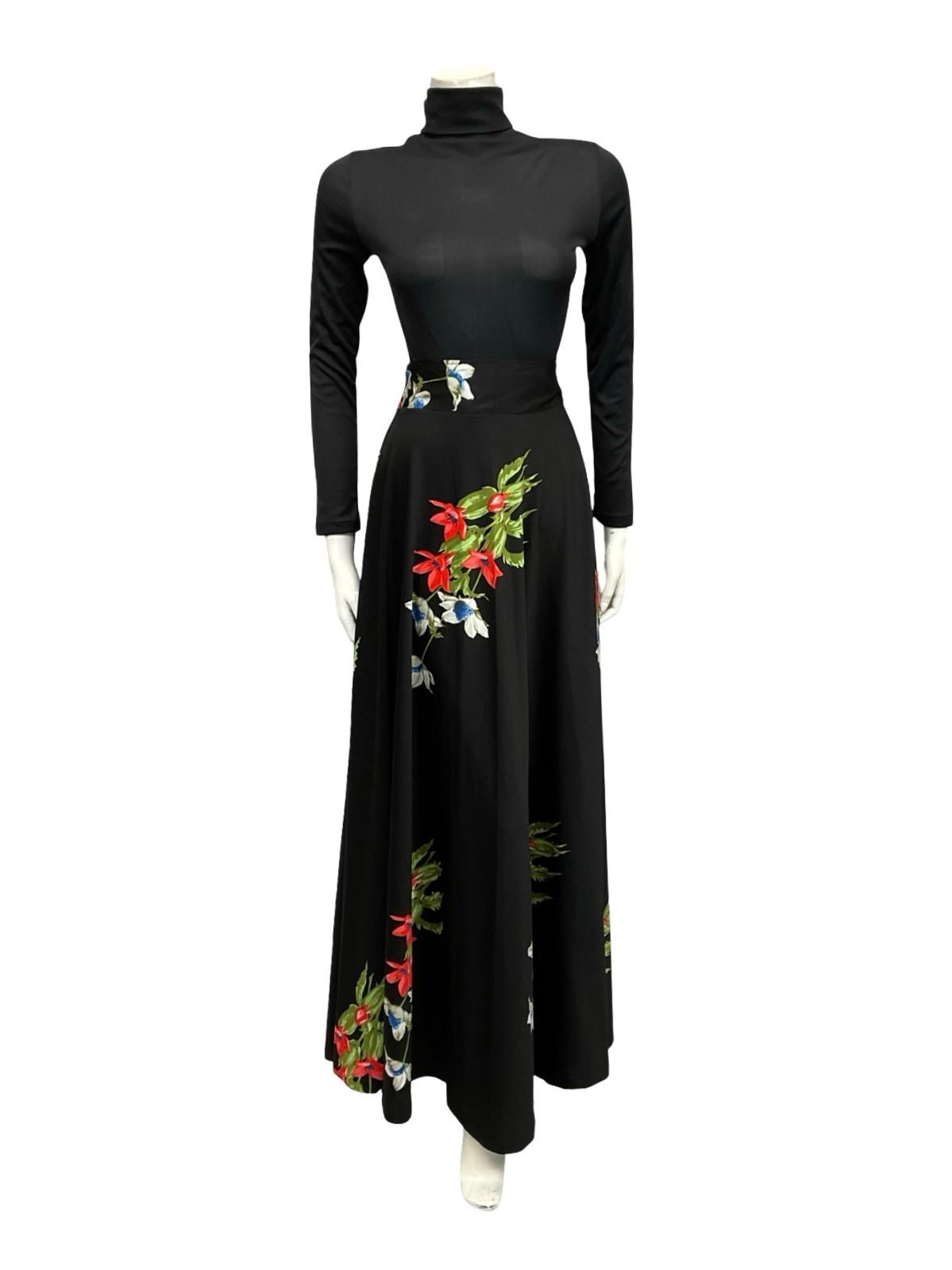 VTG 70S BLACK RED WHITE FLORAL BOHO CIRCLE MAXI SKIRT 4