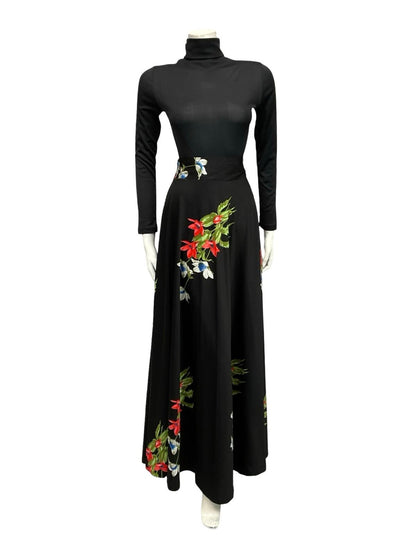 VTG 70S BLACK RED WHITE FLORAL BOHO CIRCLE MAXI SKIRT 4