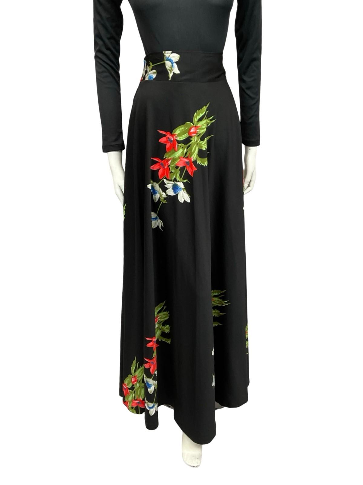 VTG 70S BLACK RED WHITE FLORAL BOHO CIRCLE MAXI SKIRT 4