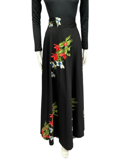 VTG 70S BLACK RED WHITE FLORAL BOHO CIRCLE MAXI SKIRT 4