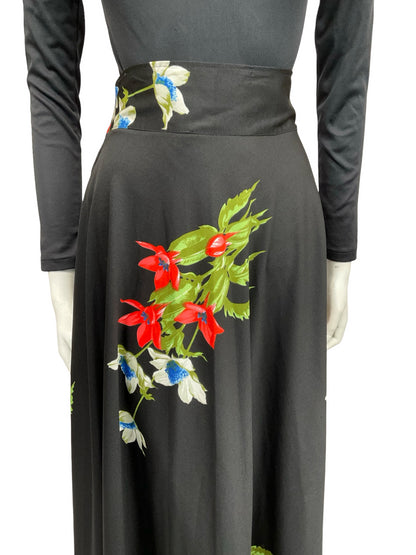 VTG 70S BLACK RED WHITE FLORAL BOHO CIRCLE MAXI SKIRT 4