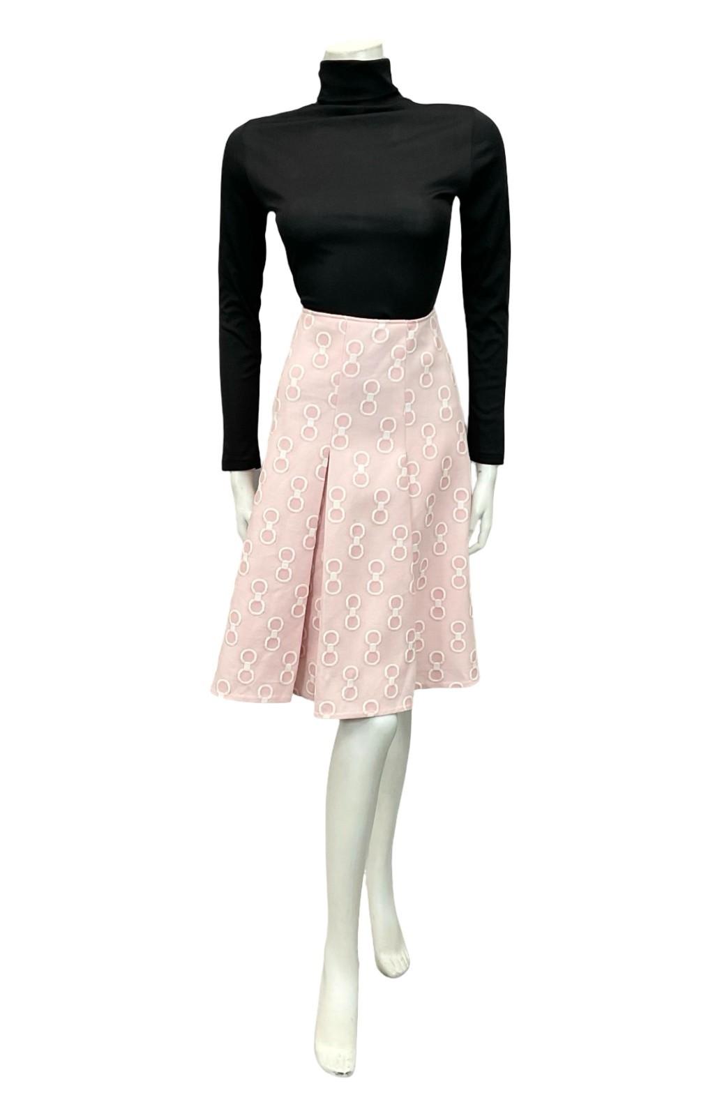 VTG 60S 70S BABY PINK WHITE GEOMETRIC RING CIRCLE PLEATED PREPPY MIDI SKIRT 12