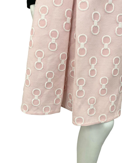 VTG 60S 70S BABY PINK WHITE GEOMETRIC RING CIRCLE PLEATED PREPPY MIDI SKIRT 12