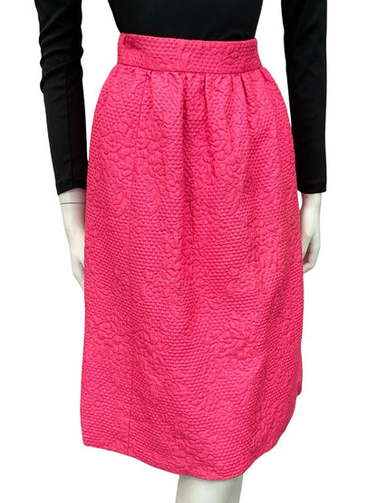 VTG 60S BRIGHT HOT PINK FLORAL DIAMOND GEOMETRIC EMBOSSED MIDI SKIRT 2 4