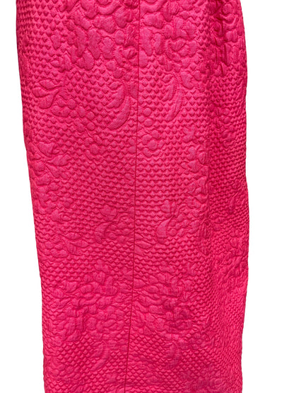 VTG 60S BRIGHT HOT PINK FLORAL DIAMOND GEOMETRIC EMBOSSED MIDI SKIRT 2 4