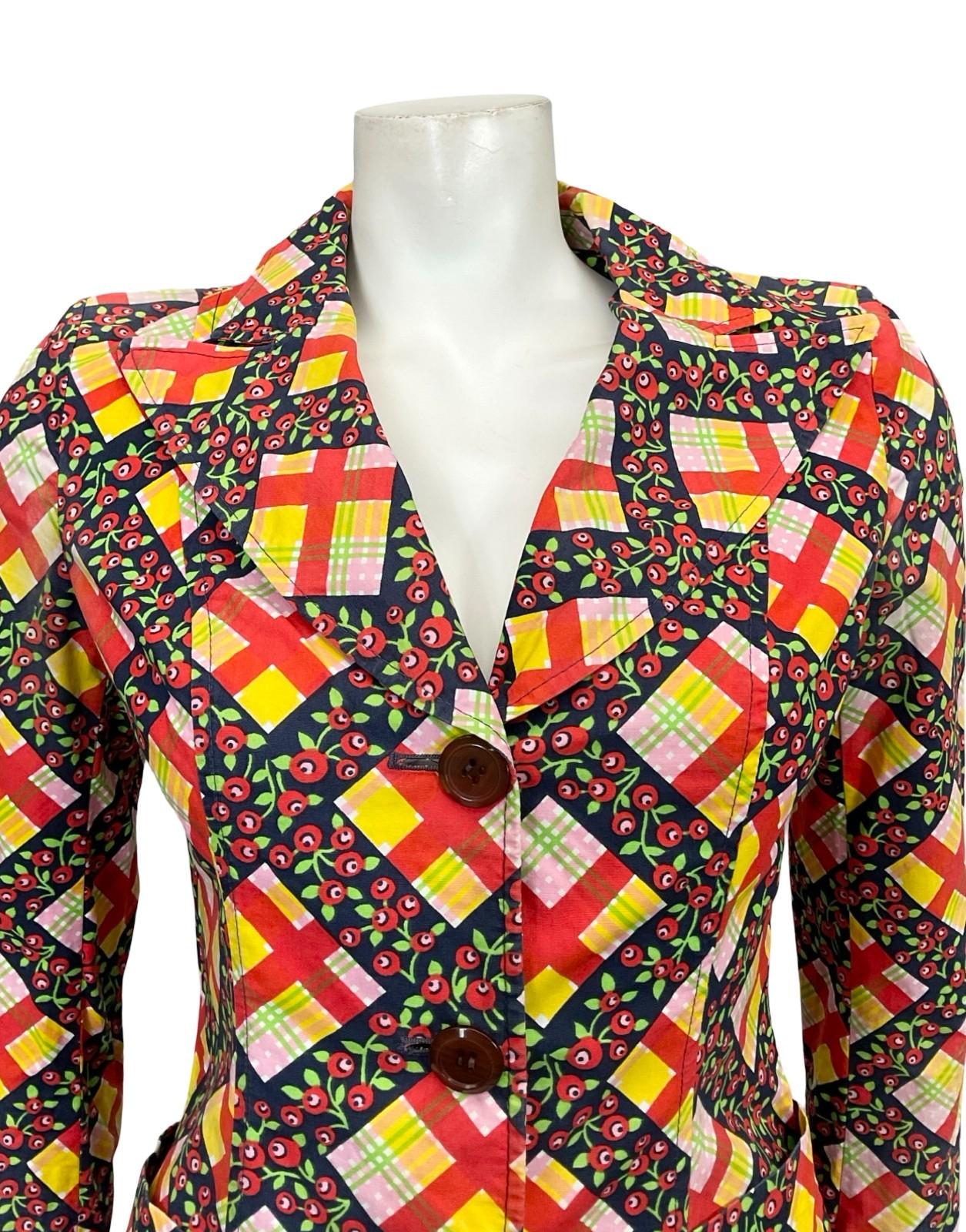 VTG 60S 70S YELLOW RED GREEN BLACK PLAID MOD FLORAL BLAZER SHIRT XS 6 8
