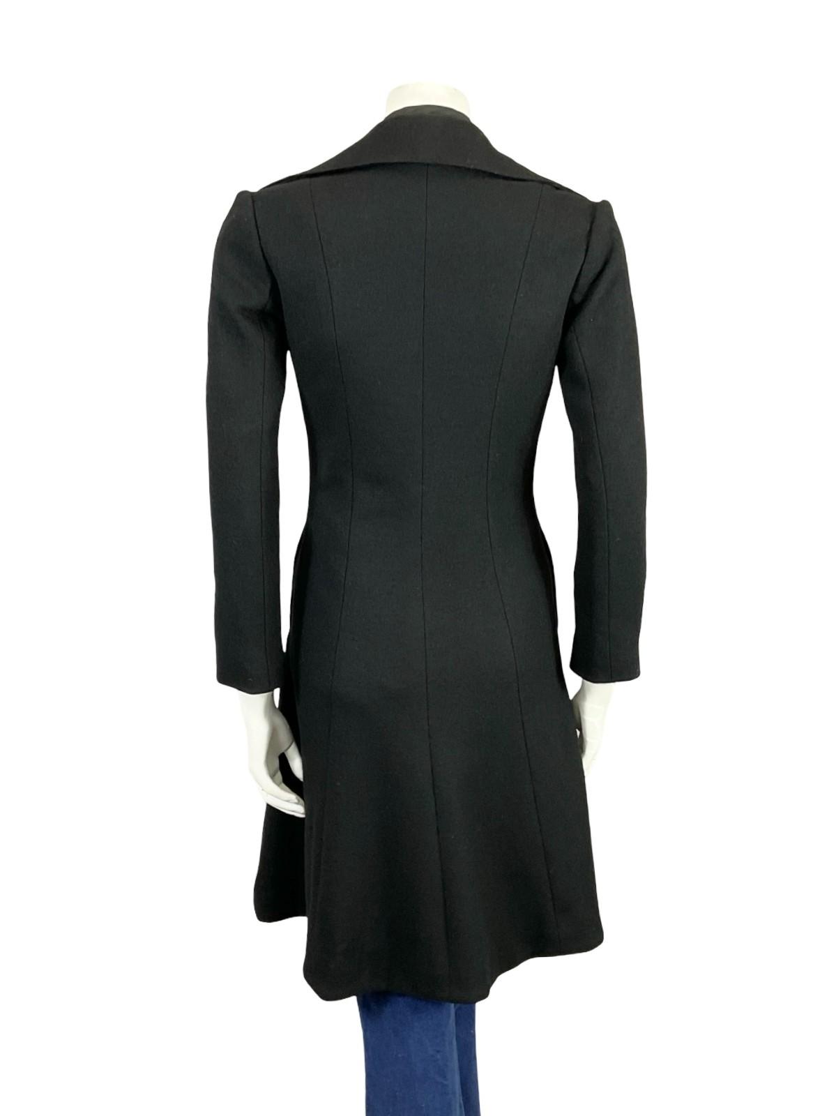 VTG 60S 70S AIDMA MOD BLACK WOOL MONOCHROME ROUNDED LAPEL LONG COAT XS 6