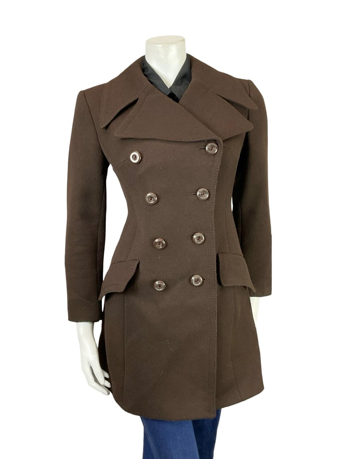 VTG 60S 70S MOD BROWN DOUBLE BREASTED NOTCH LAPEL COAT 10