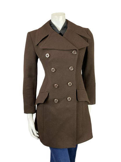 VTG 60S 70S MOD BROWN DOUBLE BREASTED NOTCH LAPEL COAT 10