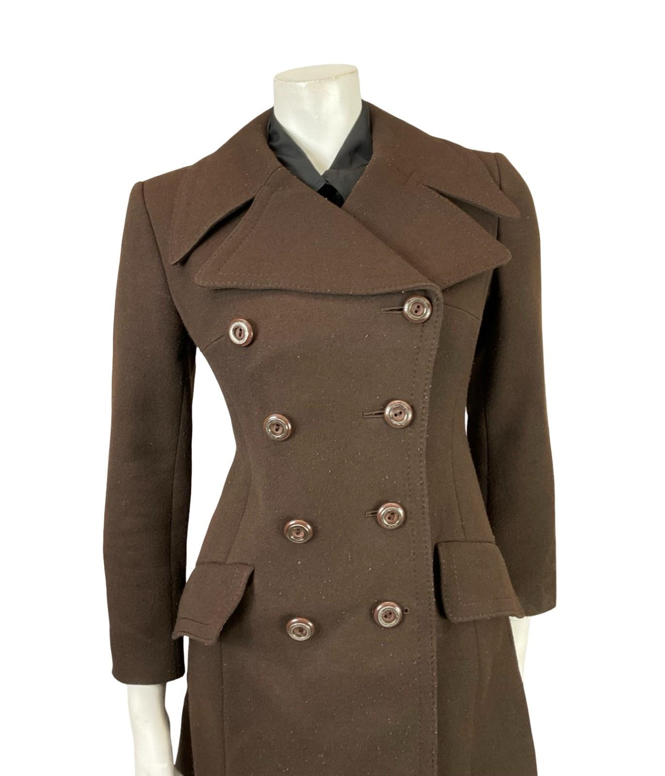 VTG 60S 70S MOD BROWN DOUBLE BREASTED NOTCH LAPEL COAT 10