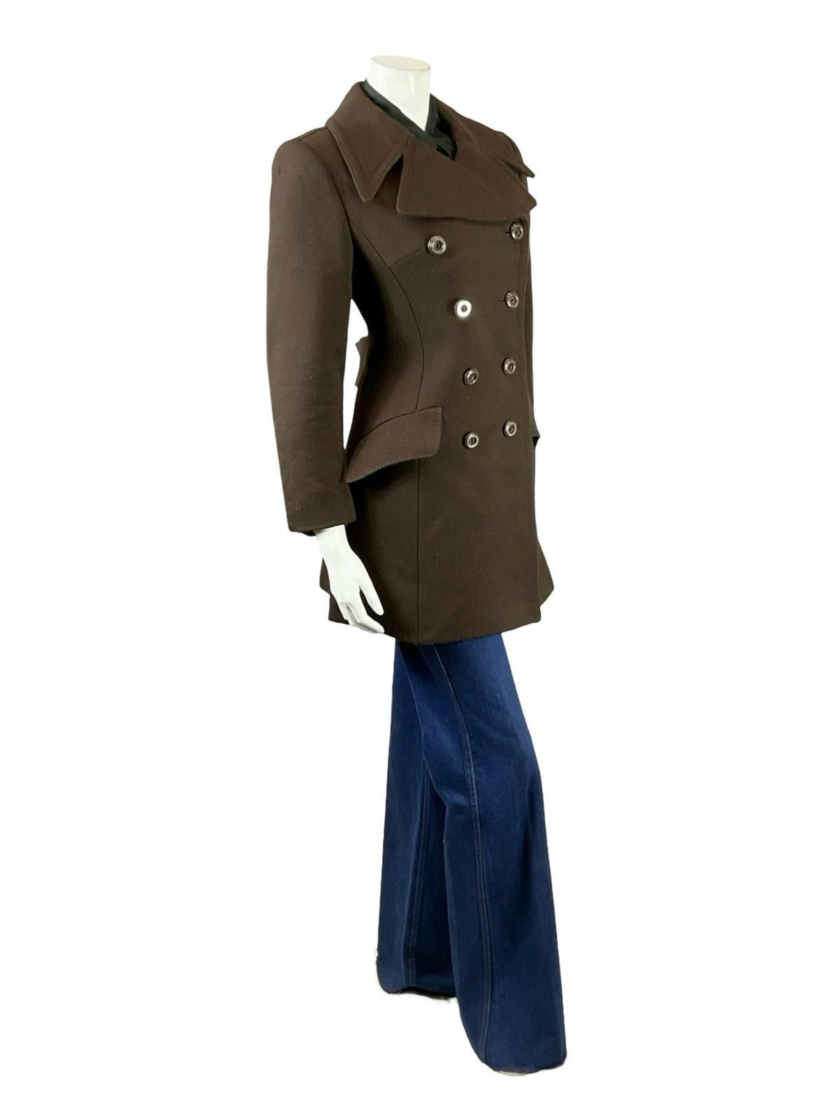 VTG 60S 70S MOD BROWN DOUBLE BREASTED NOTCH LAPEL COAT 10