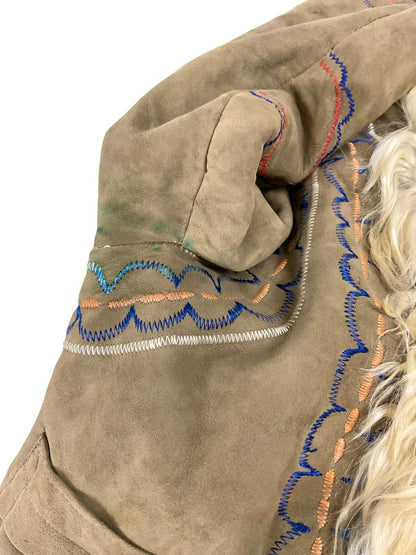 VTG 60S 70S TAN BROWN CREAM SUEDE EMBROIDERED AFGHAN PENNY LANE COAT 10 12