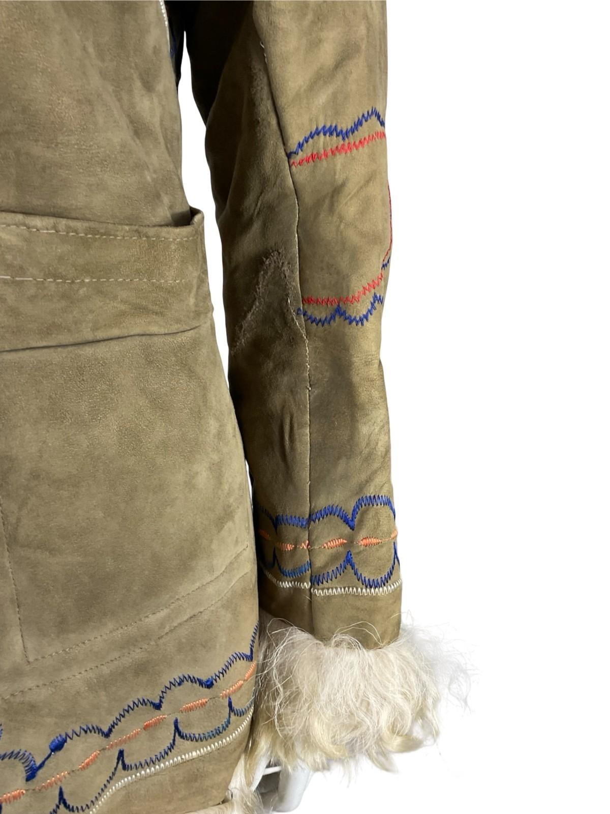 VTG 60S 70S TAN BROWN CREAM SUEDE EMBROIDERED AFGHAN PENNY LANE COAT 10 12