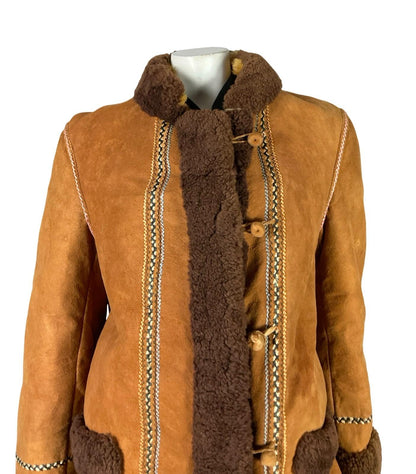 VTG 60S 70S BROWN BLUE BEIGE GREEN PINK EMBROIDERED SUEDE SHEARLING COAT 12 14