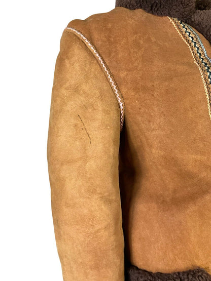 VTG 60S 70S BROWN BLUE BEIGE GREEN PINK EMBROIDERED SUEDE SHEARLING COAT 12 14