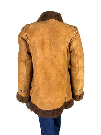 VTG 60S 70S BROWN BLUE BEIGE GREEN PINK EMBROIDERED SUEDE SHEARLING COAT 12 14