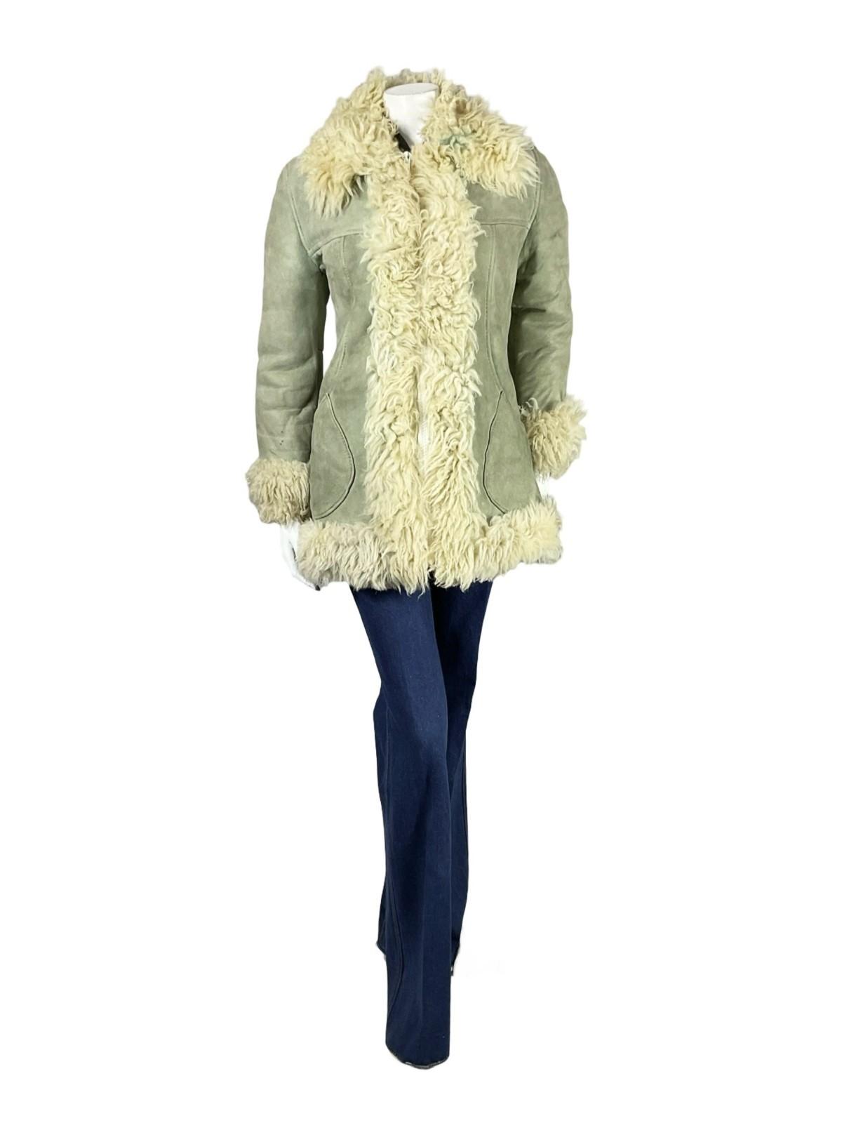 VTG 60S 70S GREY CREAM SUEDE ZIP UP SHEARLING PENNY LANE AFGHAN COAT 12