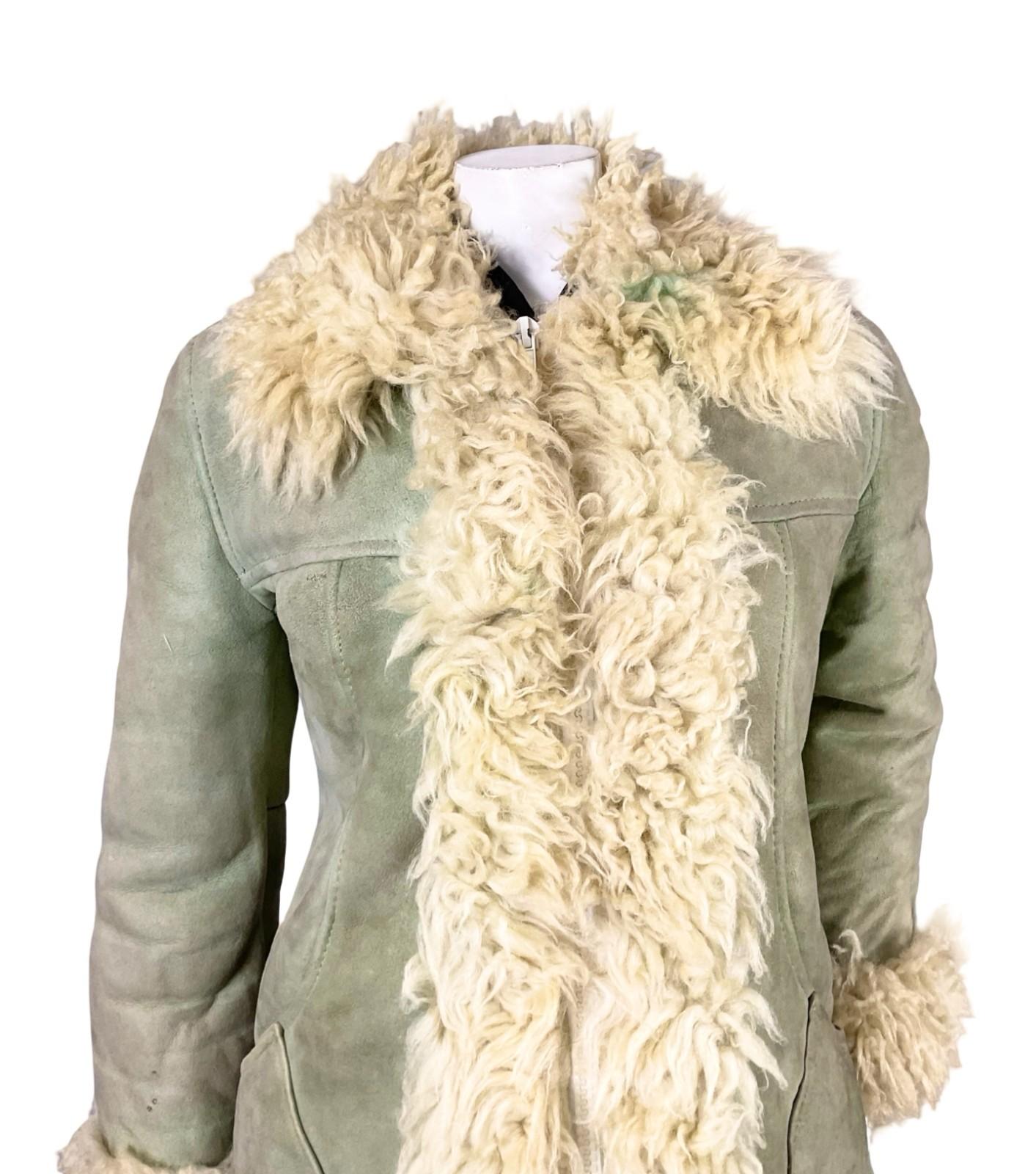 VTG 60S 70S GREY CREAM SUEDE ZIP UP SHEARLING PENNY LANE AFGHAN COAT 12