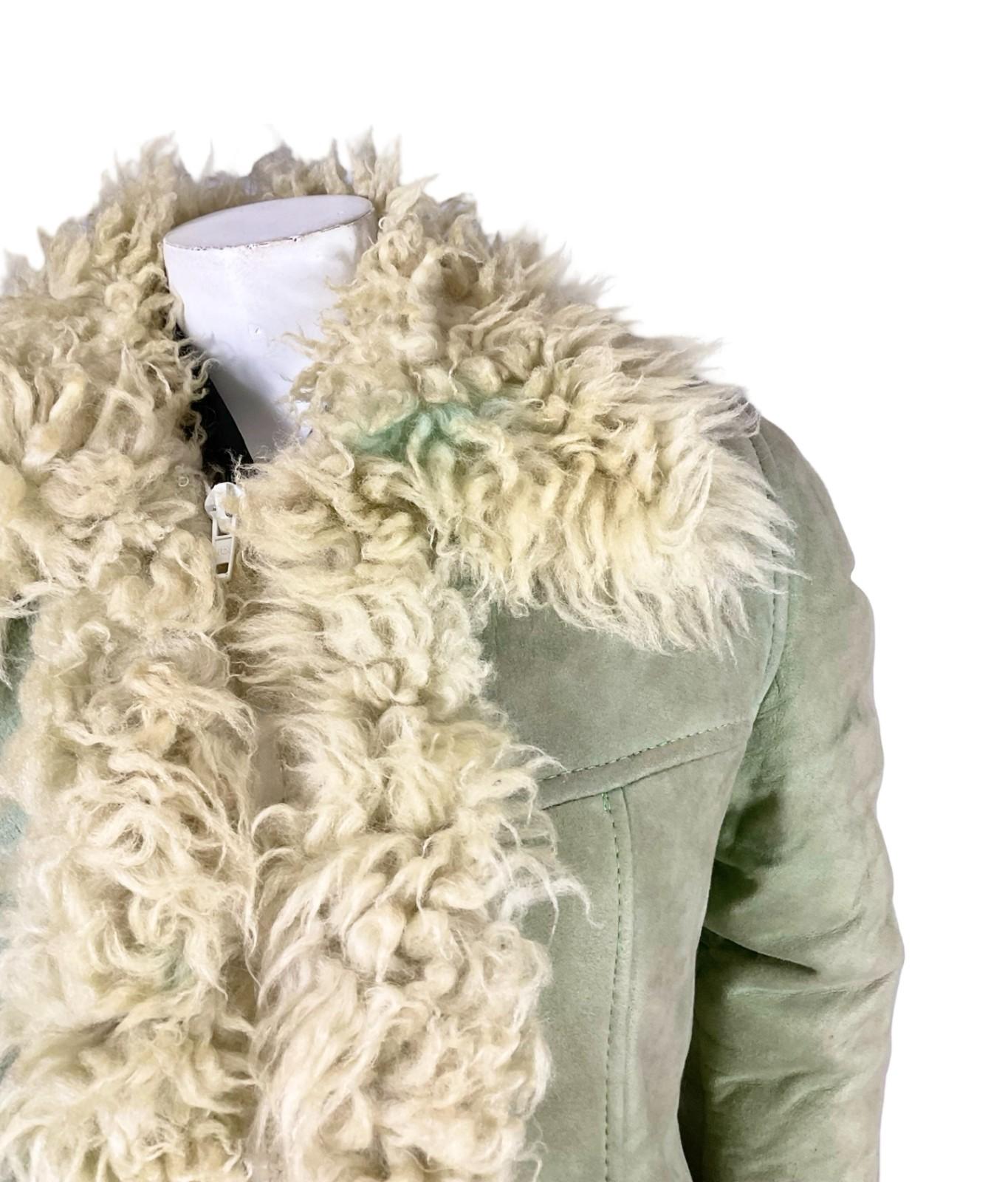 VTG 60S 70S GREY CREAM SUEDE ZIP UP SHEARLING PENNY LANE AFGHAN COAT 12