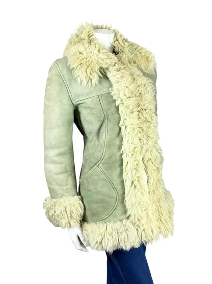 VTG 60S 70S GREY CREAM SUEDE ZIP UP SHEARLING PENNY LANE AFGHAN COAT 12