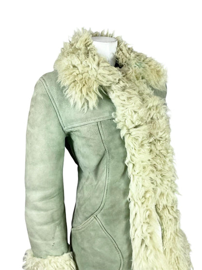 VTG 60S 70S GREY CREAM SUEDE ZIP UP SHEARLING PENNY LANE AFGHAN COAT 12