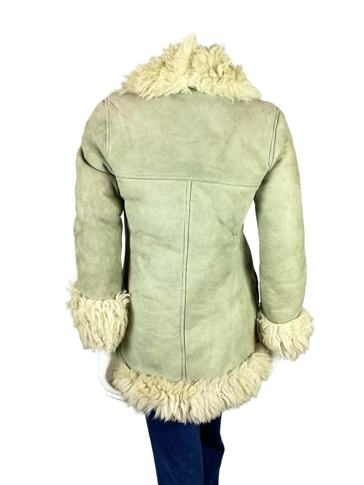 VTG 60S 70S GREY CREAM SUEDE ZIP UP SHEARLING PENNY LANE AFGHAN COAT 12