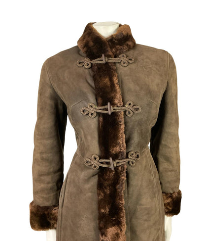 VTG 60S 70S DARK BROWN SUEDE 3 TOGGLE DR ZHIVAGO BOHO PRINCESS COAT 12