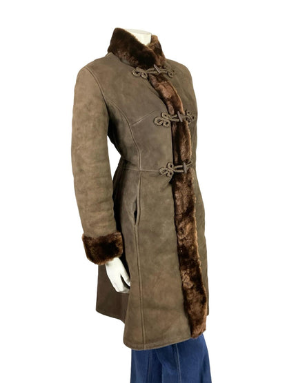 VTG 60S 70S DARK BROWN SUEDE 3 TOGGLE DR ZHIVAGO BOHO PRINCESS COAT 12