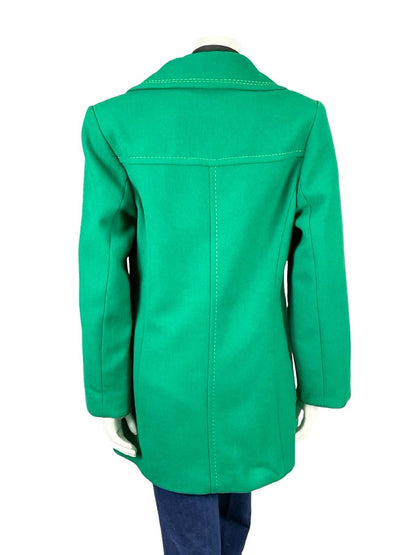 VTG 60S 70S GREEN WOOL MOD CONTRAST STITCHING NOTCH LAPEL COLLAR COAT 14
