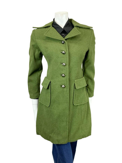 VTG 60S 70S MOD MOSSY GREEN FELT WOOL DAGGER NOTCH LAPEL VENT COAT 10