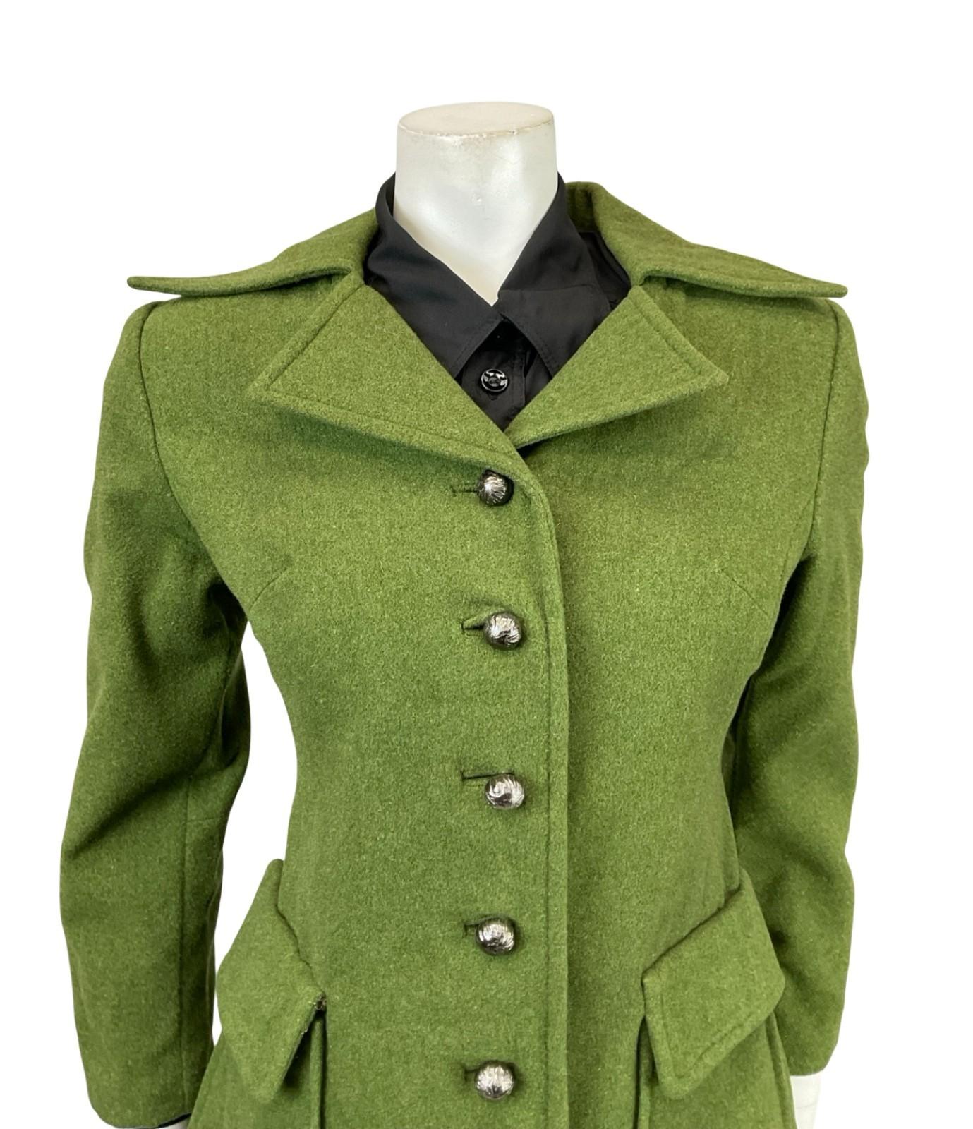 VTG 60S 70S MOD MOSSY GREEN FELT WOOL DAGGER NOTCH LAPEL VENT COAT 10