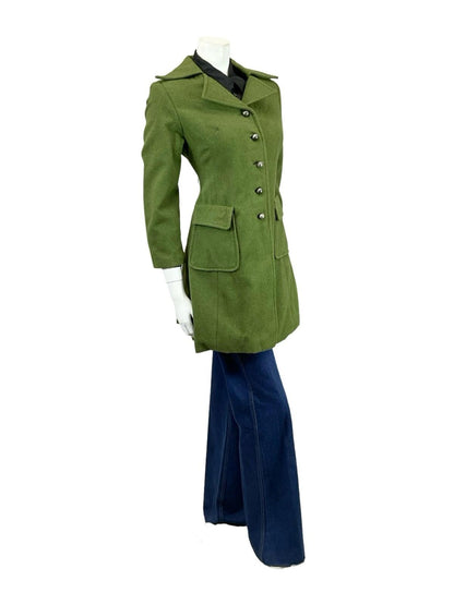 VTG 60S 70S MOD MOSSY GREEN FELT WOOL DAGGER NOTCH LAPEL VENT COAT 10