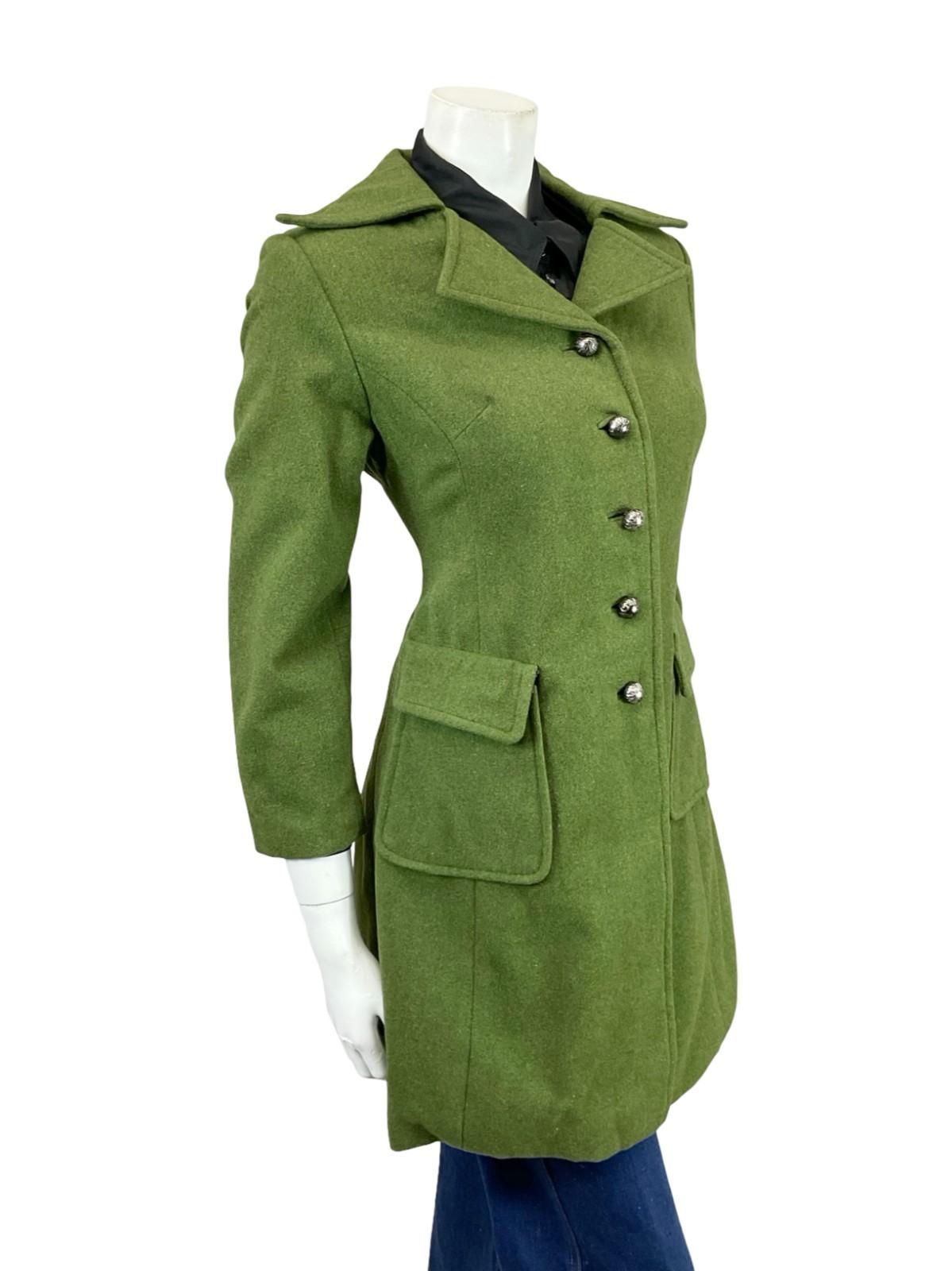 VTG 60S 70S MOD MOSSY GREEN FELT WOOL DAGGER NOTCH LAPEL VENT COAT 10