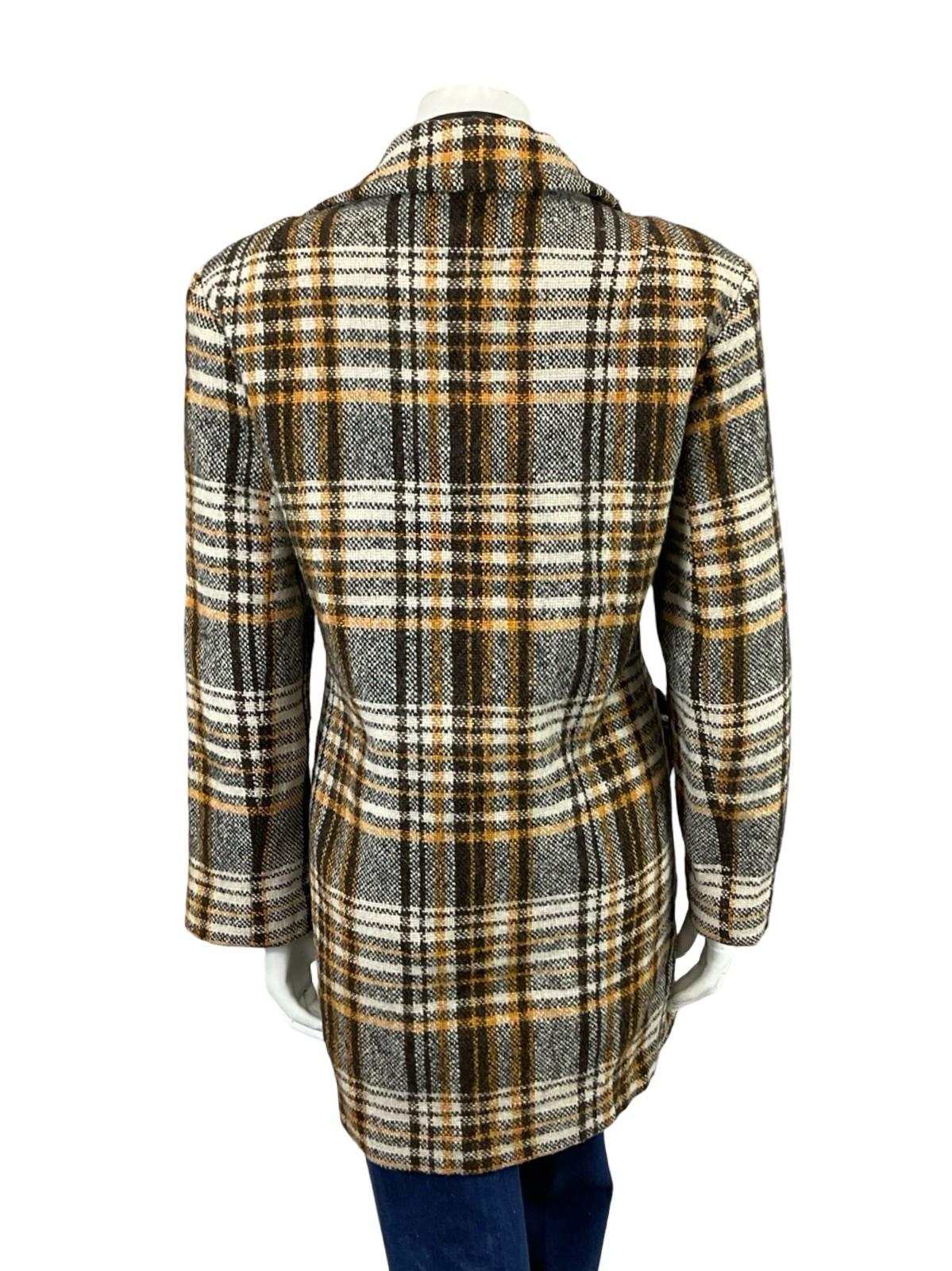 VTG 60S 70S BEIGE BROWN CREAM DOG EAR NOTCH LAPEL DOUBLE BREAST WOOL COAT 16