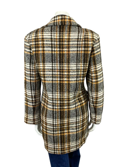 VTG 60S 70S BEIGE BROWN CREAM DOG EAR NOTCH LAPEL DOUBLE BREAST WOOL COAT 16