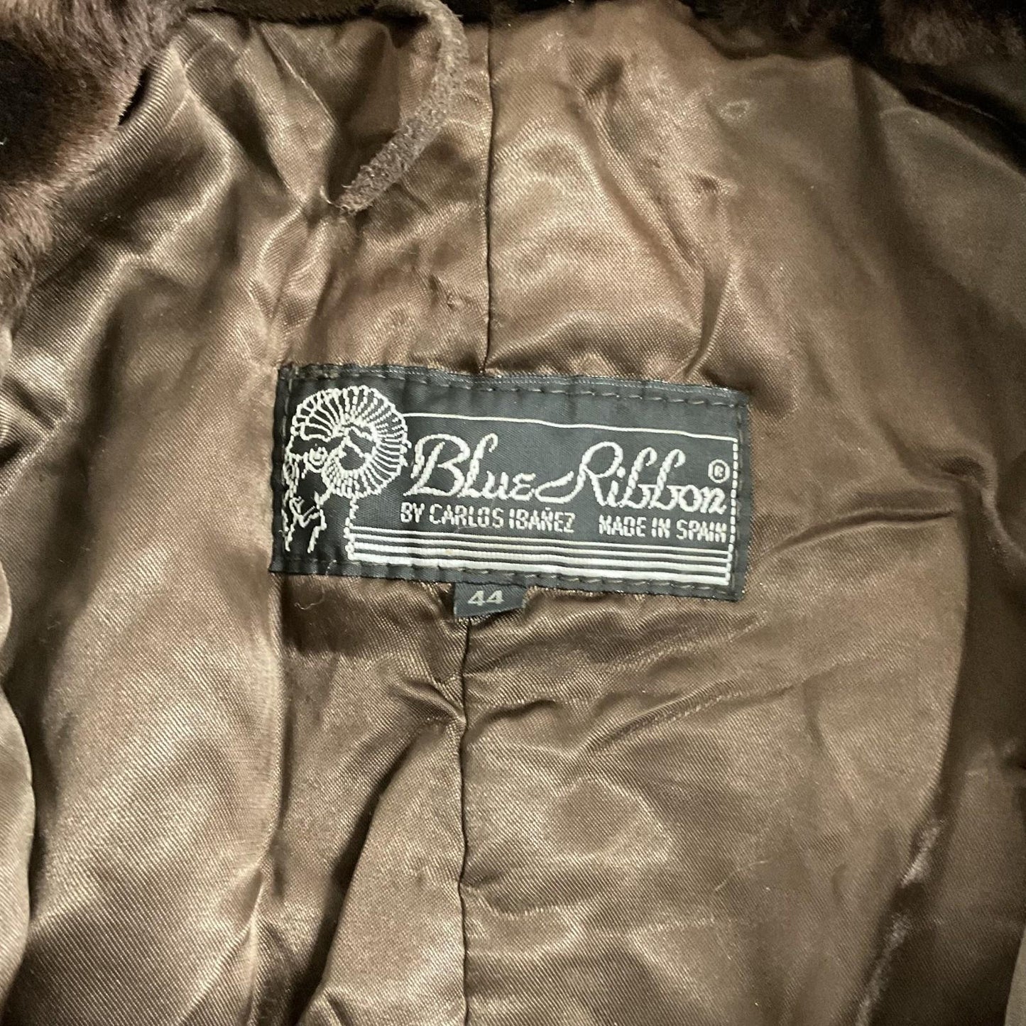 VTG 60S 70S brown RIBBON BOHO FLORAL EMBROIDERY DIE CUT SHEARLING ZIP UP COAT 18