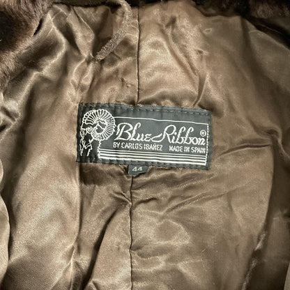 VTG 60S 70S brown RIBBON BOHO FLORAL EMBROIDERY DIE CUT SHEARLING ZIP UP COAT 18