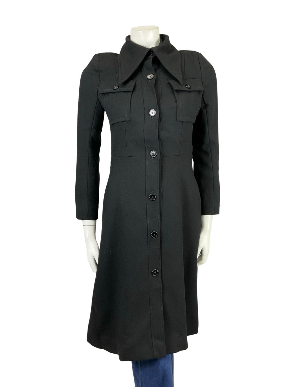 VTG 60S 70S JAPANESE BLACK MOD DAGGER COLLAR LONG COAT WITH POCKETS 8