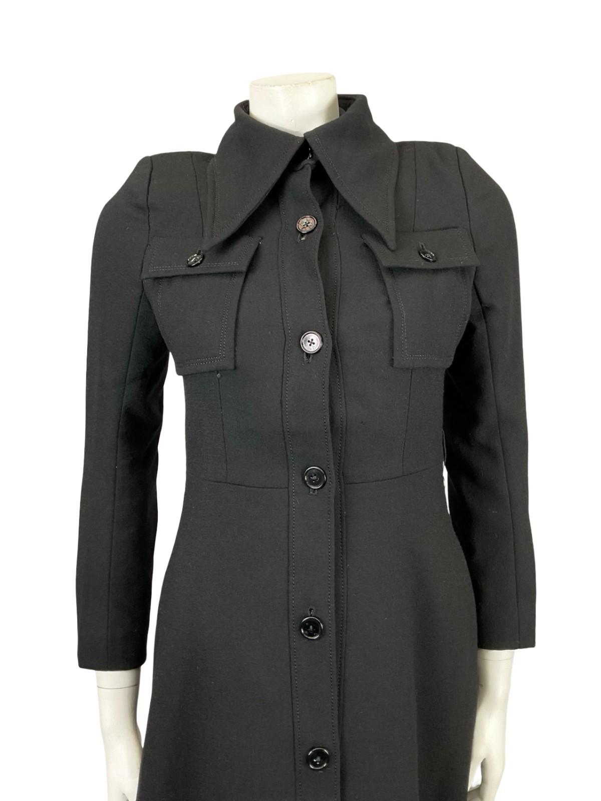 VTG 60S 70S JAPANESE BLACK MOD DAGGER COLLAR LONG COAT WITH POCKETS 8