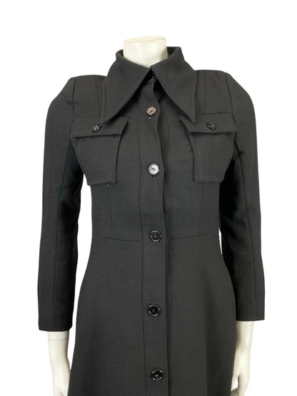 VTG 60S 70S JAPANESE BLACK MOD DAGGER COLLAR LONG COAT WITH POCKETS 8