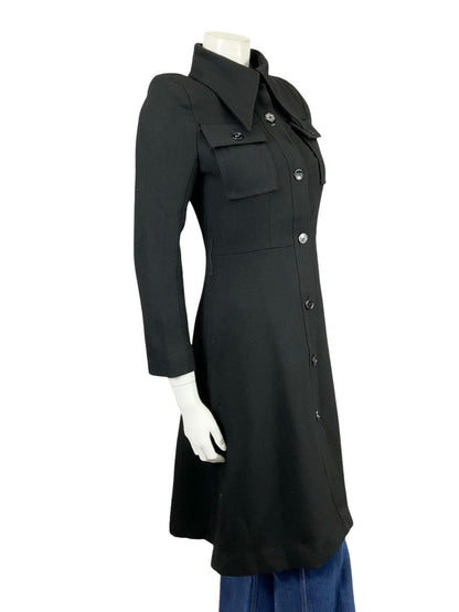 VTG 60S 70S JAPANESE BLACK MOD DAGGER COLLAR LONG COAT WITH POCKETS 8