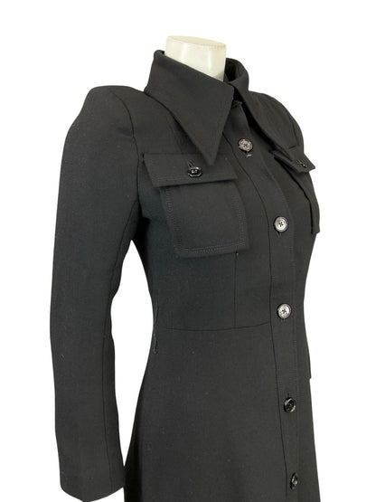 VTG 60S 70S JAPANESE BLACK MOD DAGGER COLLAR LONG COAT WITH POCKETS 8