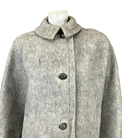 VTG 60S 70S GREY BLACK FRINGE MONOCHROME MOD CAPE WITH POCKETS 12 M