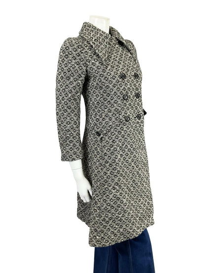 VTG 60S 70S BLACK WHITE MOD GEOMETRIC DIAMOND DAGGER COLLAR DOUBLE BREAST COAT 8