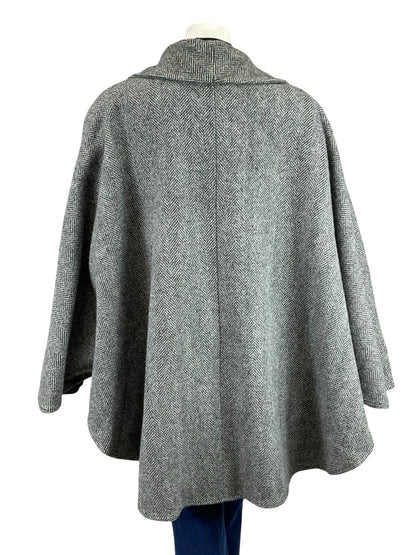 VTG 60S 70S CHARCOAL GREY WOOL CHEVRON ZIG ZAG CAPE W/ POCKETS 16 18 L