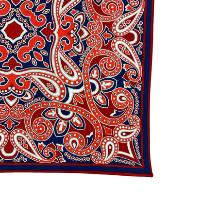 VTG 60S 70S NAVY BLUE RED GREY WHITE PAISLEY PSYCHEDELIC MANDALA SCARF