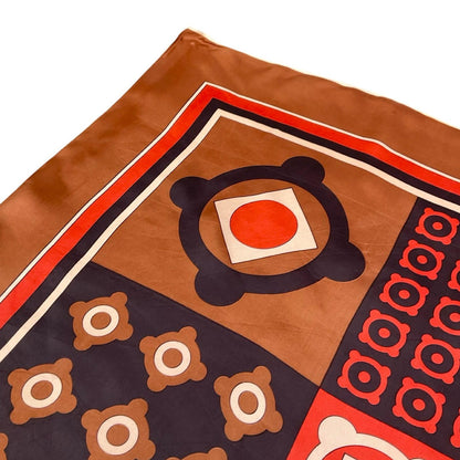 VTG 60S 70S BROWN CREAM RED BLACK GEOMETRIC TILE PRINT SCARF
